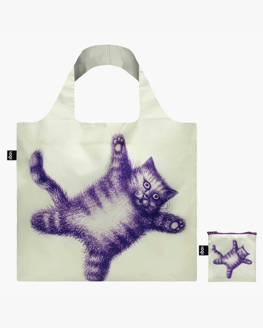 LOQI | Flying Purr-ple Cat Recycled Bag by ARMANDO VEVE Recycled Bag | Shopping Tote Bag