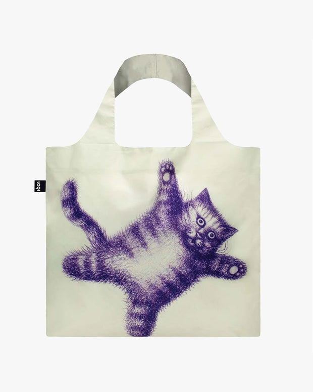 LOQI | Flying Purr-ple Cat Recycled Bag by ARMANDO VEVE Recycled Bag | Shopping Tote Bag