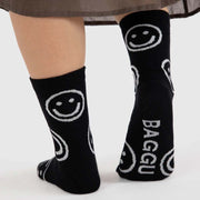 BAGGU Black Happy Smiley Face Socks
