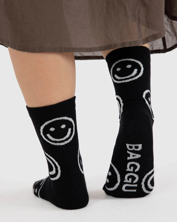 Black Happy Crew Sock