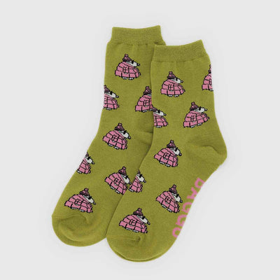 A pair of BAGGU Crew Socks in Snoopy