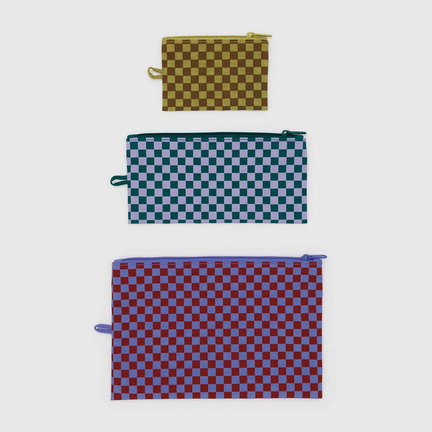 A BAGGU 3 Flat Pouch Set in Jewel Checks