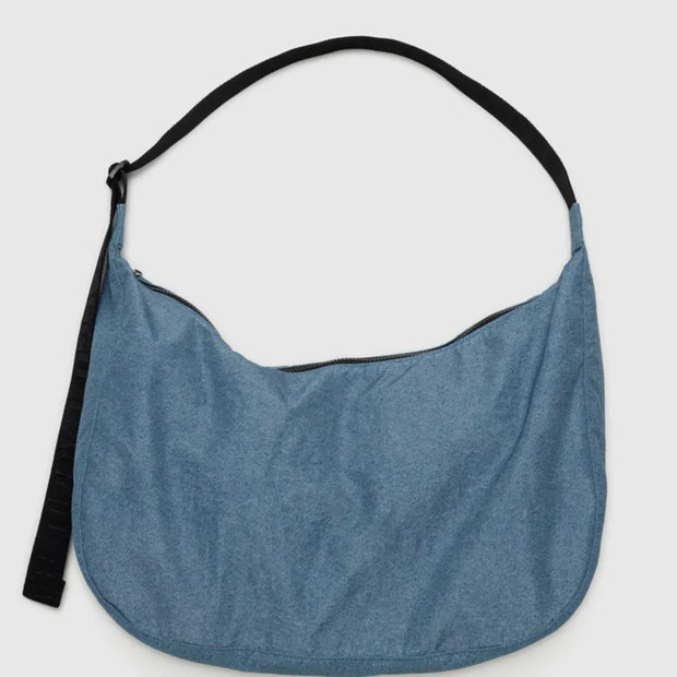 A large Crescent Bag from Baggu in Digital Denim