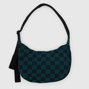 A medium Crescent Bag from BAGGU in Navy Green Check. 