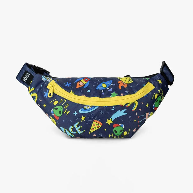 The front of a Space UFO recycled bumbag for kids from LOQI