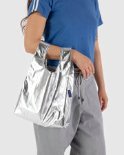 BAGGU | Metallic Silver Baby BAGGU | Shopping Tote Bag