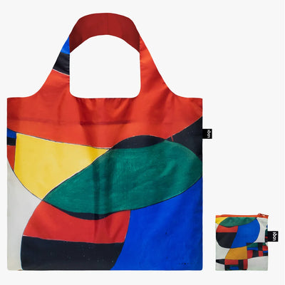 A recycled reusable bag from LOQI featuring the Woman, Bird and Star artwork from Joan Miro.