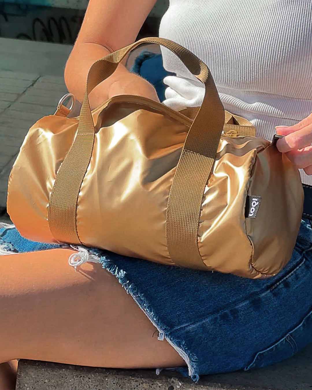 LOQI | Metallic Matt Gold Mini Weekender Bag | Crossbody Bag