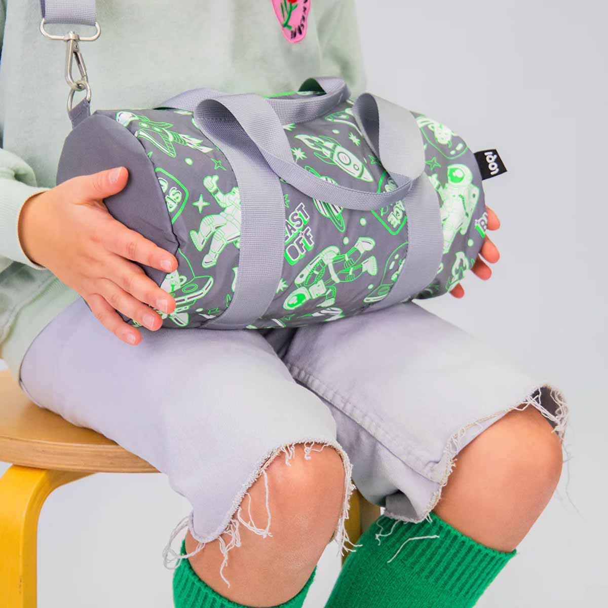 LOQI | Space Out Kids REFLECTIVE Mini Weekender Bag | Kids Bag