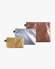 LOQI | Metallic Gold, Silver and Rose Gold Zip Pockets | Packing + Organising