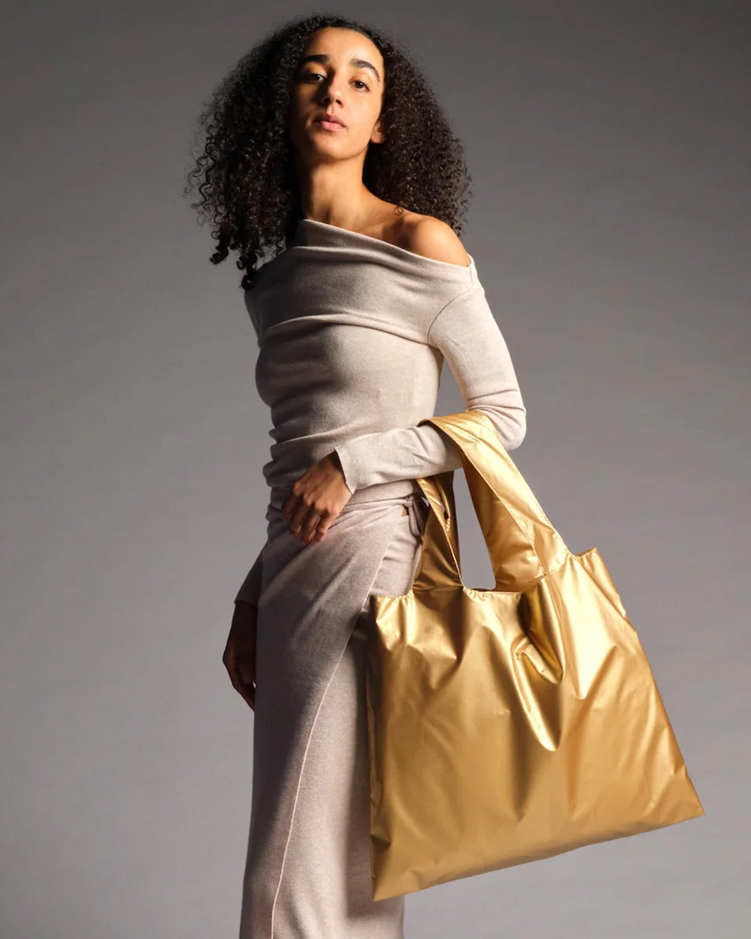 LOQI | Metallic Matt Gold Reusable Bag | Shopping Tote Bag