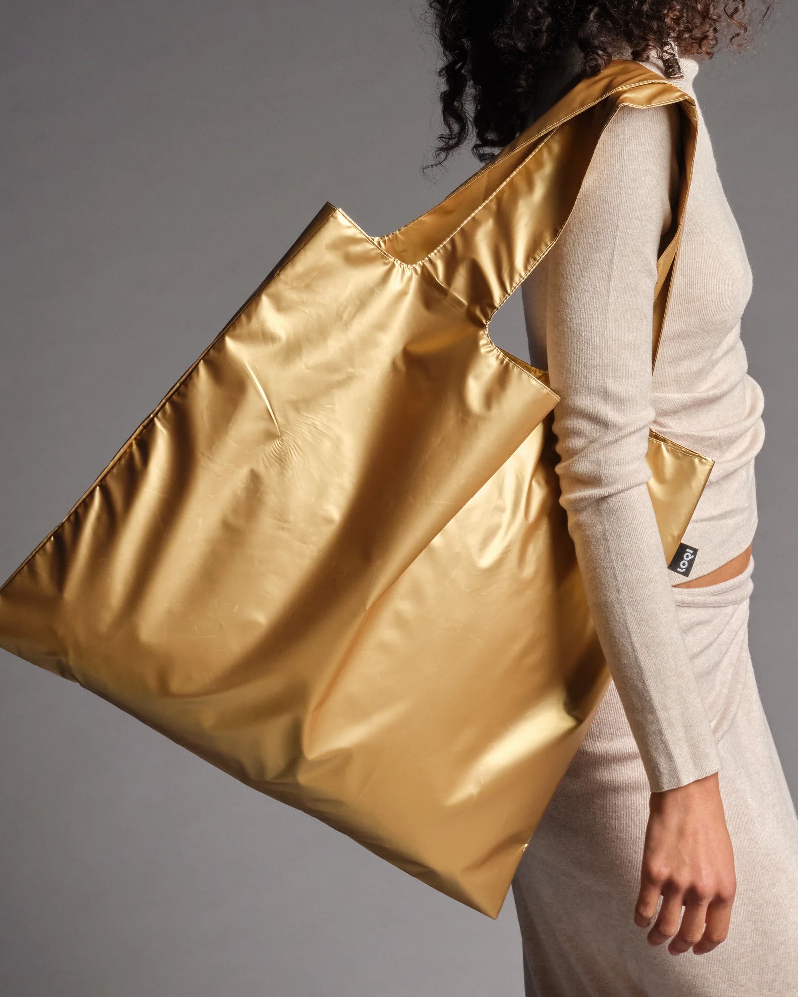 LOQI | Metallic Matt Gold Reusable Bag | Shopping Tote Bag