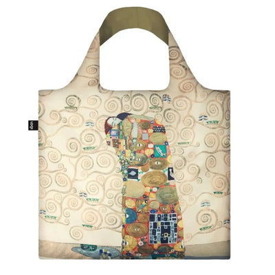 A recycled reusable bag from LOQI featuring the Fulfilment artwork from Gustav Klimt.