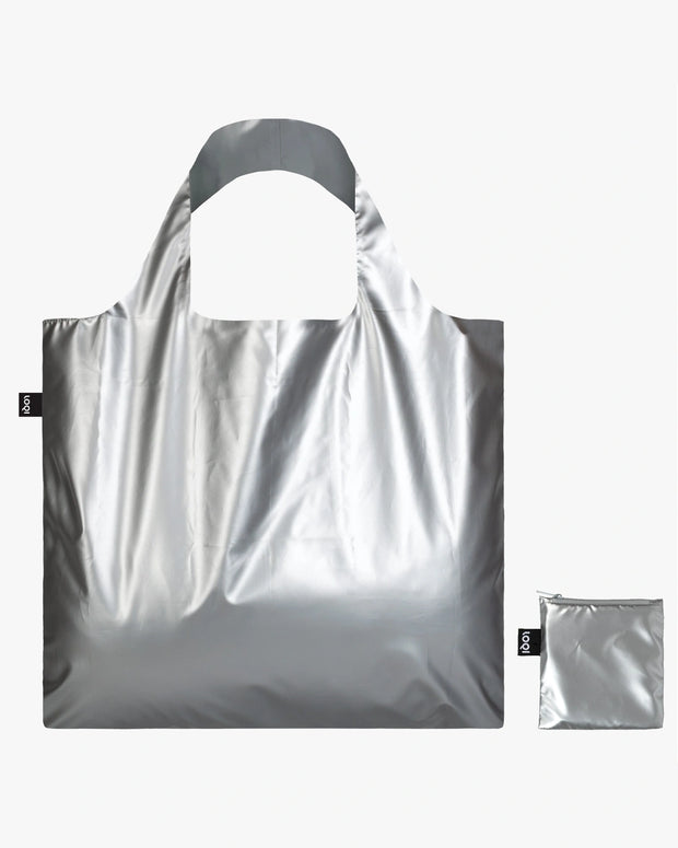 LOQI | Metallic Matt Silver Reusable Bag | Shopping Tote Bag