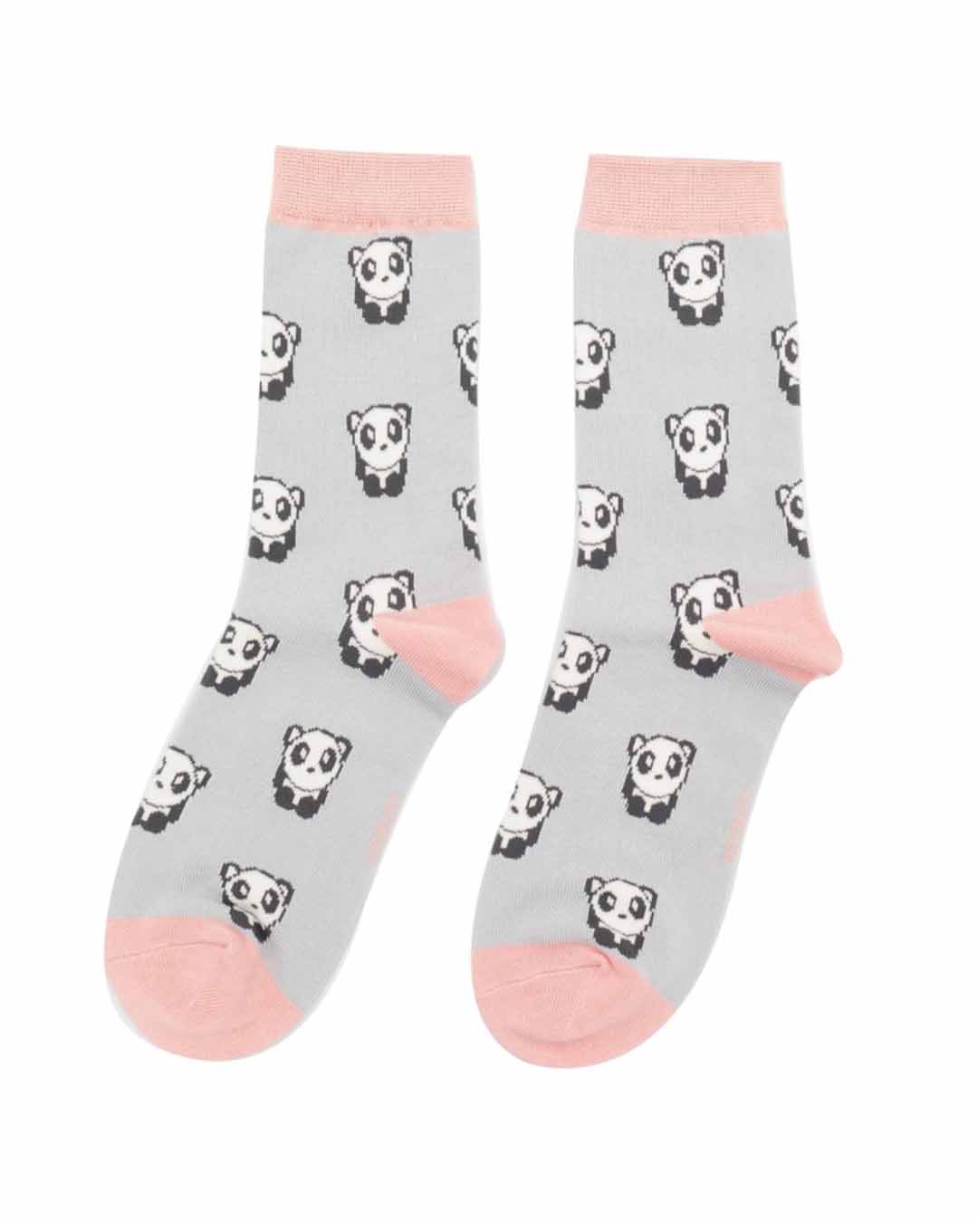 Pandas Women's Socks Silver Grey and Pink | Miss Sparrow