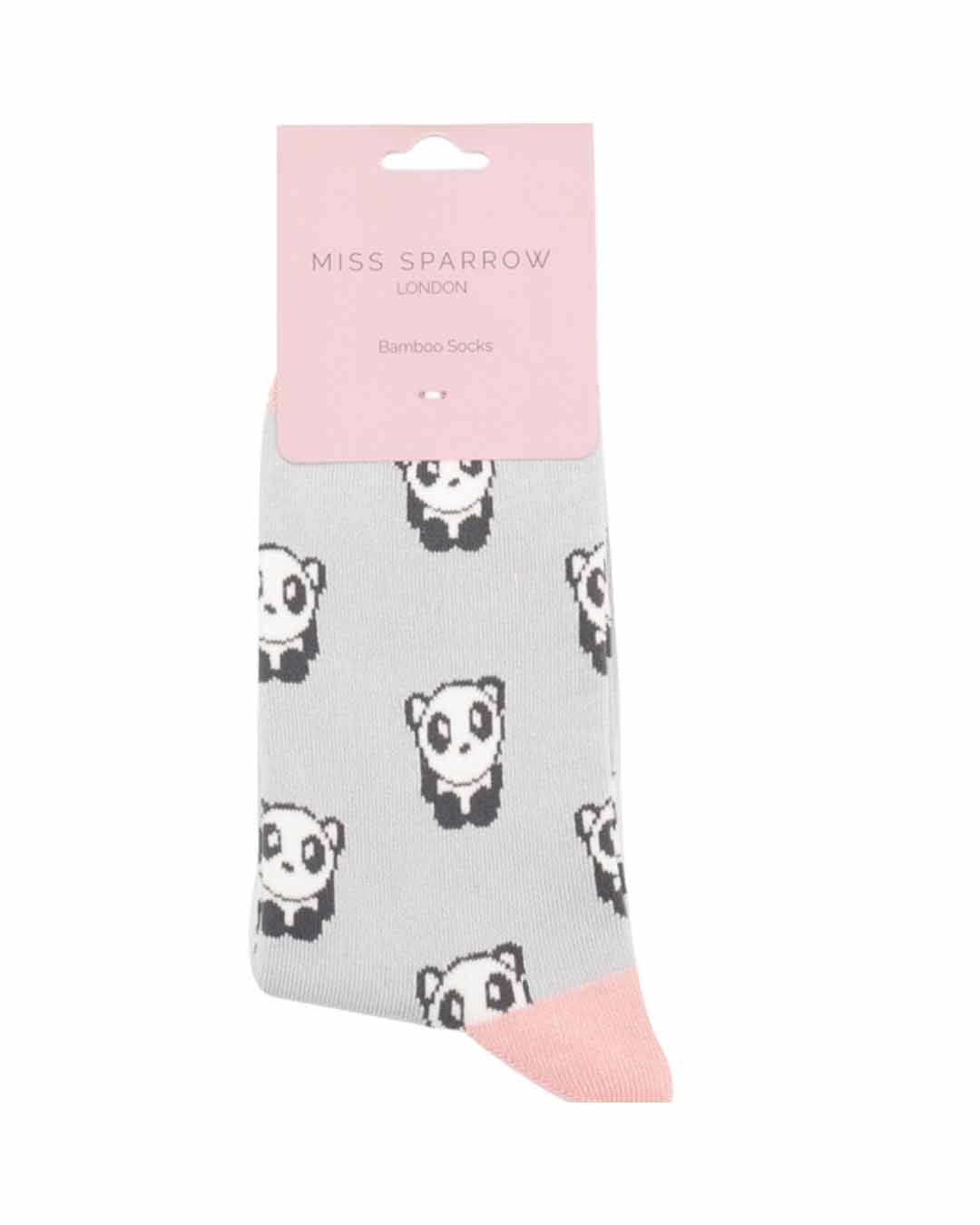 Pandas Women's Socks Silver Grey and Pink | Miss Sparrow