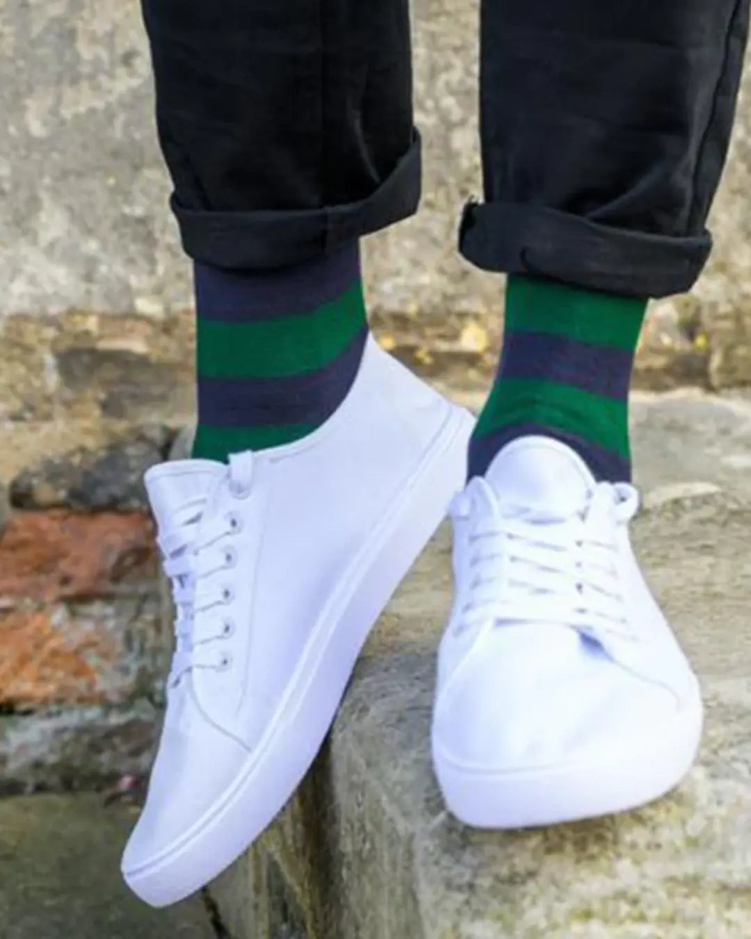 Swole Panda | Men's Green and Navy Striped Bamboo Socks