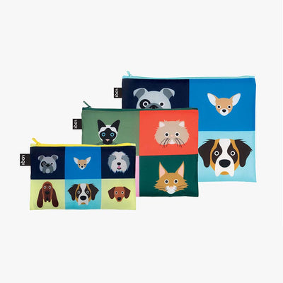 A LOQI x Stephen Cheetam set of zip pockets&nbsp;featuring the whimsical Dogs &  Cats design