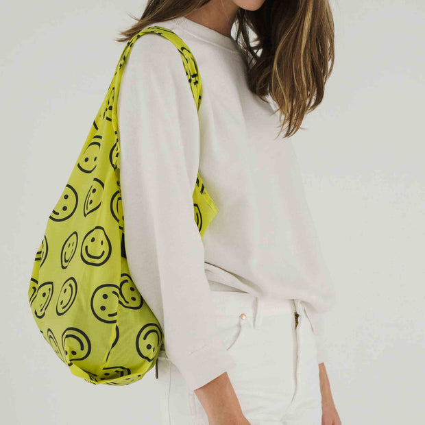 Yellow Smiley Face Baggu | Reusable Shopping Bag | Keep + Kind